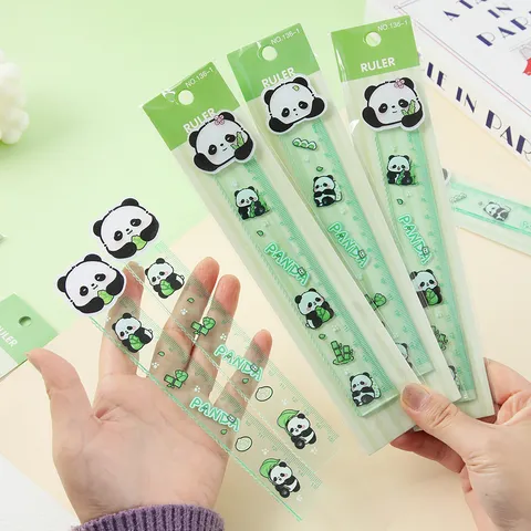 Lindo Dibujo Animado Panda Regla Ondulada Transparente Verde Plástico Regla Recta Estudiante Papelería Oficina Suministros Escolares