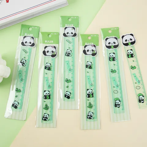 Lindo Dibujo Animado Panda Regla Ondulada Transparente Verde Plástico Regla Recta Estudiante Papelería Oficina Suministros Escolares