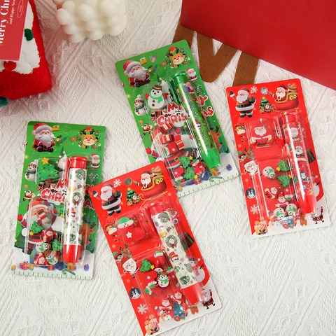 Weihnachten Cartoon Radiergummi Set Stiftform Push Radierer Festlich Weihnachtsmann Schneemann Schreibwaren Geschenk Für Kinder Schüler