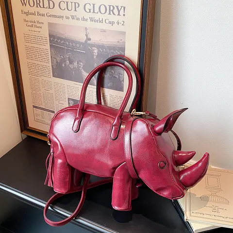 Nashorn Tierform Handtasche Lustige PU Leder Umhängetasche Für Damen Schicker Straßentrend Henkeltasche Einzigartige Tragetasche