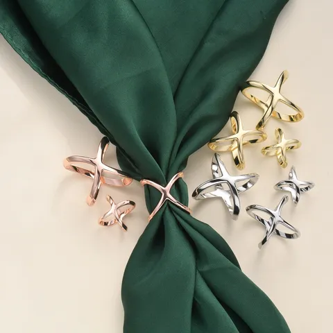 Minimalist Alloy X-Shape Scarf Buckle Waist Cincher Geometric Cross Clothing Accessories For Women Fashion Scarf Ring