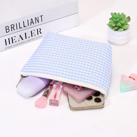 Borsa da Trucco a Quadri Fresca Grande Capacità Viaggio Custodia Con Cerniera Lavabile Donna
