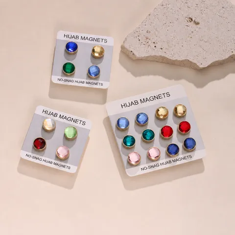 Clip per Sciarpa Hijab Magnetiche in Strass Multicolore Senza Strappi Spilloni Rotondi Decorativi per Sciarpa Accessori Moda Donna