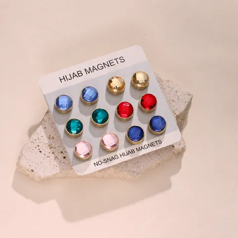 Clip per Sciarpa Hijab Magnetiche in Strass Multicolore Senza Strappi Spilloni Rotondi Decorativi per Sciarpa Accessori Moda Donna