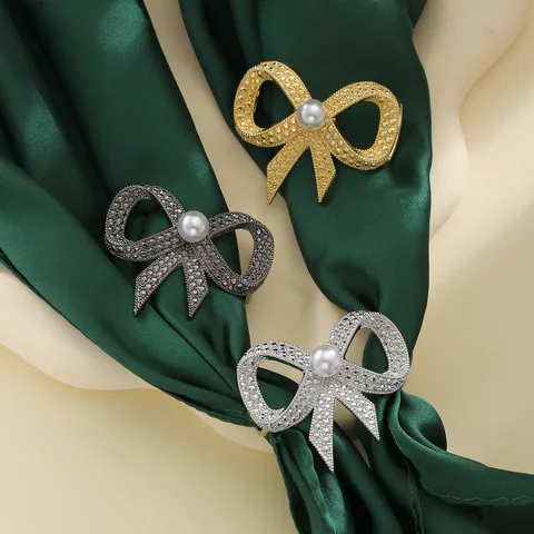 Vintage Fibbia per Sciarpa a Fiocco Cava in Lega Perla Artificiale Strass Clip per Sciarpa Elegante Donna Accessori da Abito