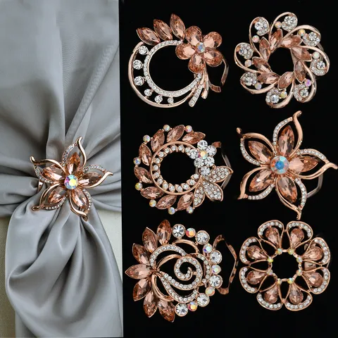 Fibbia per Sciarpa con Fiore di Cristallo in Oro Rosa Spilla in Strass in Lega Clip Antiscivolo per Copricapo Accessori di Abbigliamento per Donne