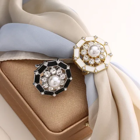 Fibbia per Sciarpa in Seta Vintage Francese Strass Perla Artificiale Clip per Scialle Accessorio Moda Donna Spilla per Abiti