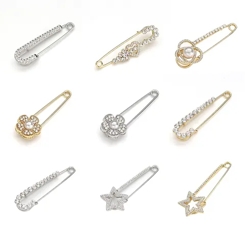 Spilla di Sicurezza in Lega di Zinco con Strass e Perla Artificiale Fibbia per Sciarpa alla Moda Gioiello per Donna