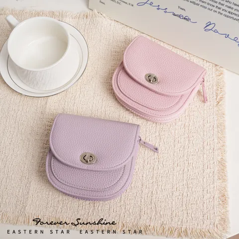 Mini Portamonete da Donna in Pelle PU Elegante Portacarte Rotondo Con Serratura a Girello in Metallo Portafoglio Piccolo Con Cerniera