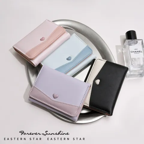 Dames Hartknop Drievoudige Portemonnee PU Leer Kleine Opvouwbare Portemonnee Meerdere Kaartposities Muntvakje Urban Minimalist Purse