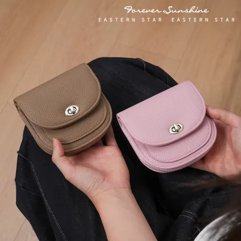 Mini Portamonete da Donna in Pelle PU Elegante Portacarte Rotondo Con Serratura a Girello in Metallo Portafoglio Piccolo Con Cerniera