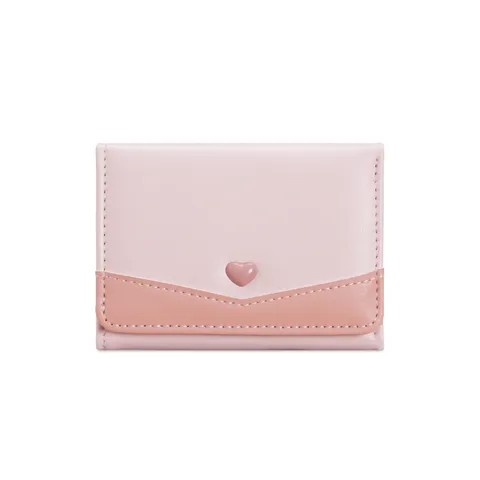 Dames Hartknop Drievoudige Portemonnee PU Leer Kleine Opvouwbare Portemonnee Meerdere Kaartposities Muntvakje Urban Minimalist Purse