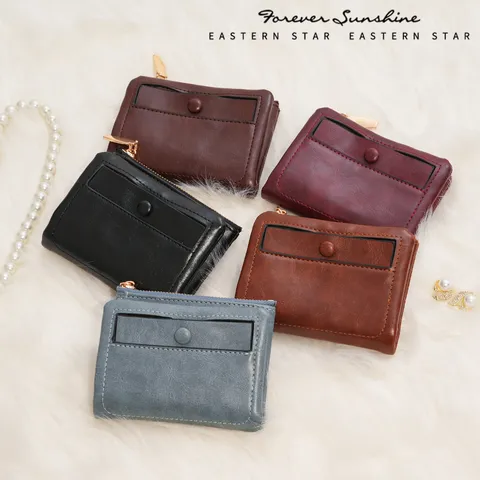 Vintage Oil Wax PU Leather Short Wallet Women Multi Card Slot Card Holder Zipper Coin Purse Retro Vertical Wallet