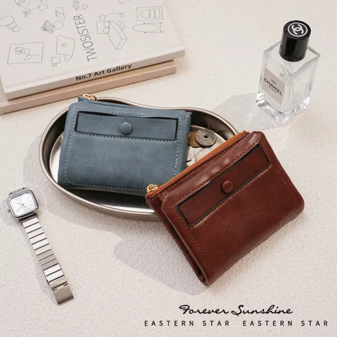 Vintage Oil Wax PU Leather Short Wallet Women Multi Card Slot Card Holder Zipper Coin Purse Retro Vertical Wallet