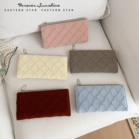 Luxus Webmuster Lange Geldbörse für Damen Mode PU Leder Reißverschluss Portemonnaie mit Mehreren Kartenfächern und Münzfach Elegante Handtasche Clutch