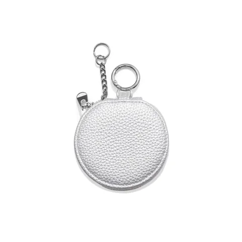 Mini Round Earphone Case With Makeup Mirror Keychain Pendant Sweet PU Leather Coin Purse Bluetooth Headset Storage Bag