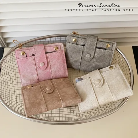 Women Short Denim Wallet Coin Purse Fashionable INS Style Small Card Holder With Metal Snap Foldable Pocket Purse