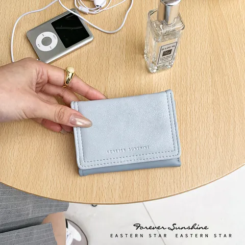 Women Suede PU Leather Minimalist Short Tri-fold Wallet Korean Style Card Holder Purse