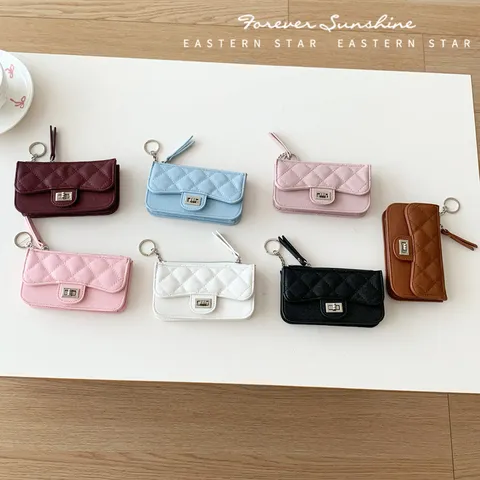 Elegant Quilted PU Leather Coin Purse Card Holder For Women Urban Minimalist Metal Twist Lock Keychain Zip Short Wallet Gift