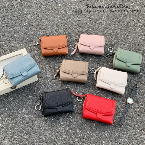 Japanischer Stil Litschi Muster Zweifach Gefaltet Damen Geldbörse Multi Funktion Polyurethan Leder Schlüsselmäppchen Schlank Kartenhalter Mini Tasche