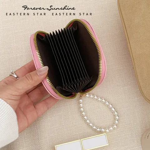 Women Crocodile Pattern PU Leather Wallet With Artificial Pearl Pendant Large Capacity Bifold Zipper Card Case Elegant Clutch Money Clip Organizer Purse