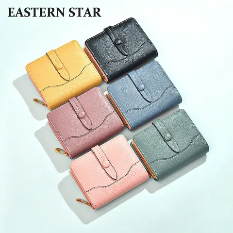 Dames PU Leren Portemonnee Effen Kleur Riem Decoratie Grote Capaciteit Multi Kaartsleuven Rits Portemonnee Kort Bifold