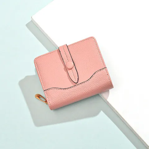 Dames PU Leren Portemonnee Effen Kleur Riem Decoratie Grote Capaciteit Multi Kaartsleuven Rits Portemonnee Kort Bifold