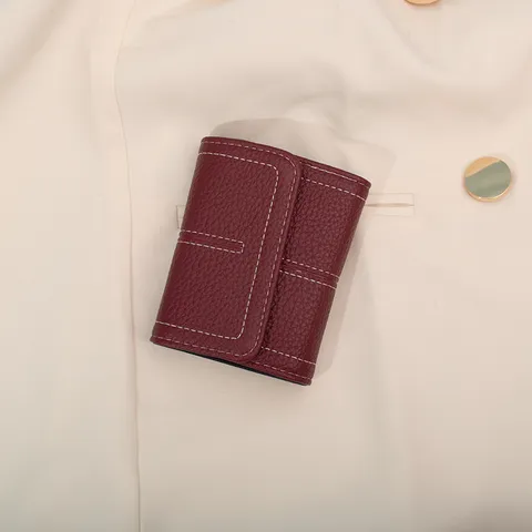 Tarjetero de Acordeón de Color Sólido Simple para Mujer de Cuero PU Estuche de Tarjeta de Crédito Corto Con Ranuras Múltiples Monedero
