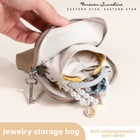 Tragbare PU Leder Schmuck Organizer Tasche Exquisite Vintage Mehrere Fächer Münztäschchen Lippenstift Aufbewahrungstasche Mit Schlüsselanhänger Für Damen