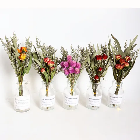 Natural Dried Flower Bouquet Rose Globe Amaranth Mixed Floral Arrangement For Home Decor Festival Gift