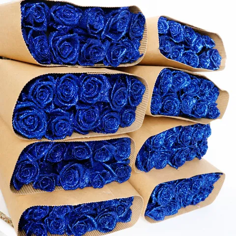 Blue Glitter Rose Dried Flowers Bouquet Real Preserved Flowers For Valentine Day Home Wedding Party Decor