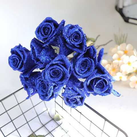 Blau Glitter Rose Trockenblumenstrauß Echte Konservierte Blumen Für Valentinstag Zuhause Hochzeit Party Dekor