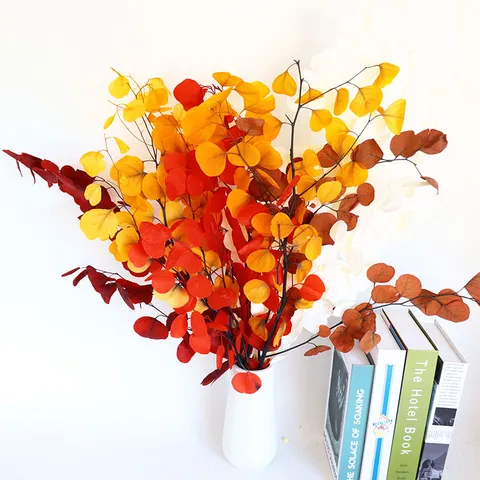 Bouquet di Fiori Secchi di Foglie di Eucalipto Preservate Naturali Colore Autunnale Foglie di Melo per Decorazione Domestica
