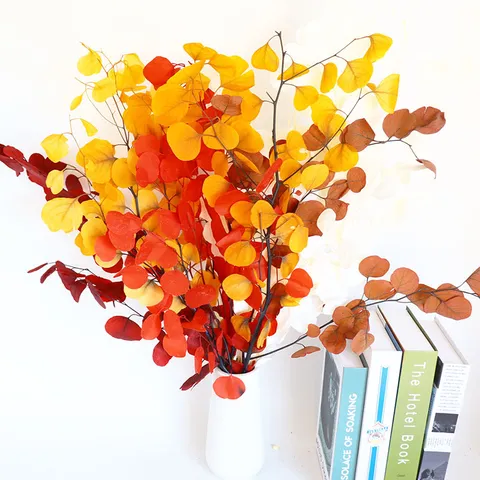 Bouquet di Fiori Secchi di Foglie di Eucalipto Preservate Naturali Colore Autunnale Foglie di Melo per Decorazione Domestica