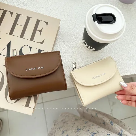 Damen Minimalistisch PU Leder Münzbeutel Multifunktionale Kartenhalter Brieftasche Mit Reißverschlusstasche Klappe Druckknopf Einfarbig Kleiner Geldbeutel