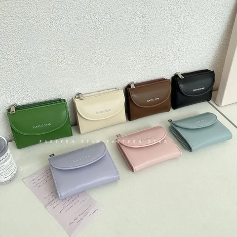 Damen Minimalistisch PU Leder Münzbeutel Multifunktionale Kartenhalter Brieftasche Mit Reißverschlusstasche Klappe Druckknopf Einfarbig Kleiner Geldbeutel