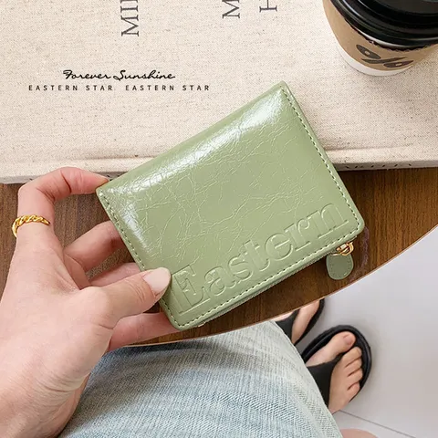 Women Short Wallet Cracked Texture Leather Multi Card Slots Card Holder Bi-fold Wallet With Zipper Coin Pocket Minimalist Purse