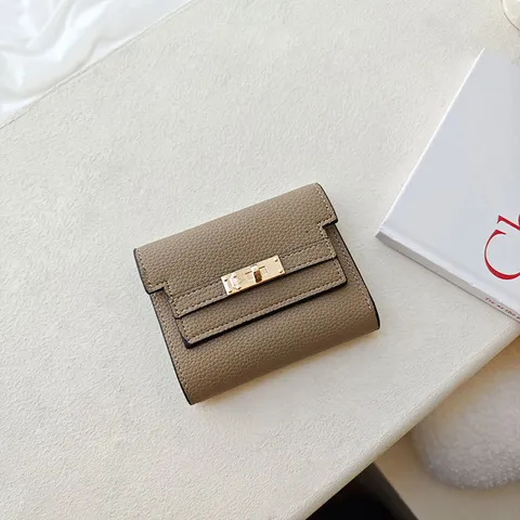 Women Vintage PU Leather Tri-fold Wallet With Metal Lock Short Solid Color Purse For Women Cards Money Organizer
