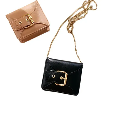 Dames Mini PU-leer Crossbodytas Vintage Gesp Decoratie Kettingriem Kleine Schoudertas Lippenstift Portemonnee