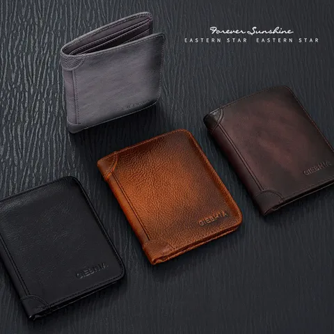 Vintage Echt Lederen Heren Portemonnee RFID Blokkeren Slanke Drievoudig Tweevoudig Korte Verticale Kaarthouder Rundleer Geldclip
