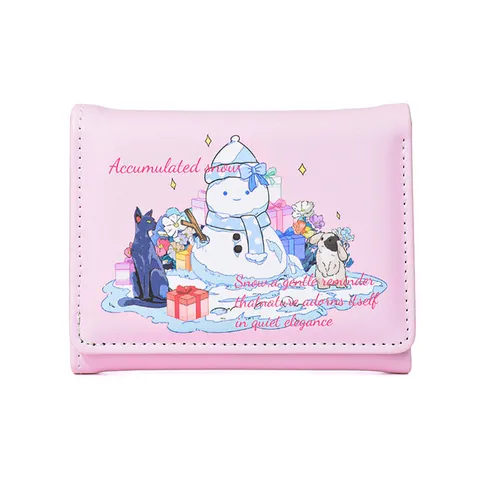 Damen Süße Schneemann PU-Leder Kurze Brieftasche Student Cartoon Dreifach Gefaltet Münzbörse Kartenhalter Tragbare Mini Wallet