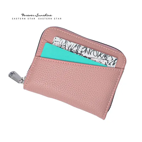 Japanischer Minimalismus Damen PU Leder Akkordeon Kartenbrieftasche Große Kapazität Reißverschluss Münztasche Einfarbig Zweifach Gefaltet Mehrere Fächer Kartenhalter