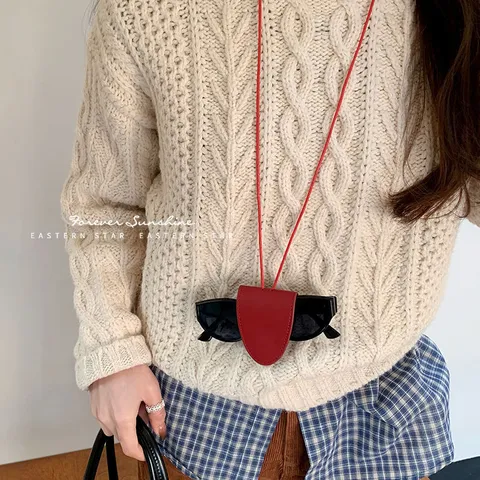 Collar Soporte de Gafas de Sol Multifunción de Cuero PU para Mujer Cordón de Almacenamiento de Gafas Cadena Decorativa