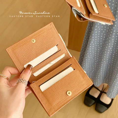 Damen Litschimuster PU Leder Geldbörse Minimalistische Kartenhalter Geldtasche Mit Eleganter Perlen Handschlaufe