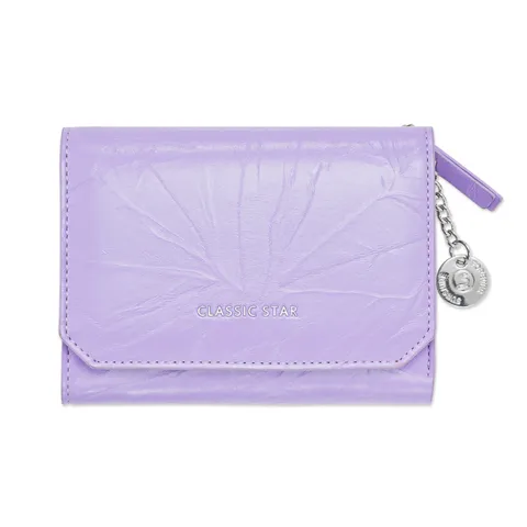Minimalistisch PU Leder Dreifach Gefaltet Brieftasche Für Damen Riss Textur Kurz Portemonnaie Mit Metallkette Rund Anhänger Kartenfach Reißverschluss Tasche