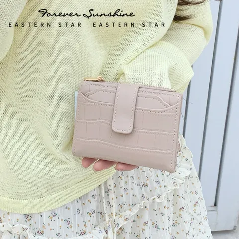 Koreanischer Stil Damen Steinmuster Kurze Brieftasche PU Leder Zweifach Gefaltet Reißverschluss Multi Kartenfächer Geldbörse Damen Geldclip