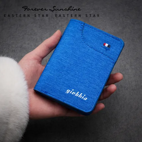 Portafoglio da Uomo Verticale in Tela e Pelle PU Porta Carte Corto Fermasoldi Multi Slot Minimalista Pieghevole