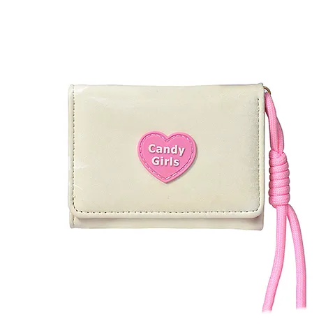 Sweet PU Leather Trifold Short Wallet For Women Sweet Heart Badge Candy Lanyard Short Purse For Female Students Daily Wallet Gift