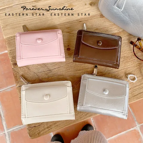 Women Short Bi-fold Wallet Crinkle PU Leather Zipper Coin Purse Multi Card Slot Stylish Minimalist Female Clutch Wallet