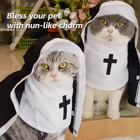 Halloween Pet Nun Costume Cat Dog Cloak Breathable Cosplay Party Apparel Funny Cross Cape Pet Dress Up Clothes